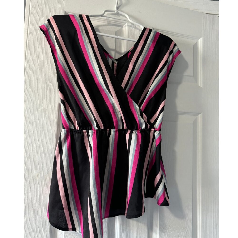 Express Black & Pink Striped Elastic Waist Top